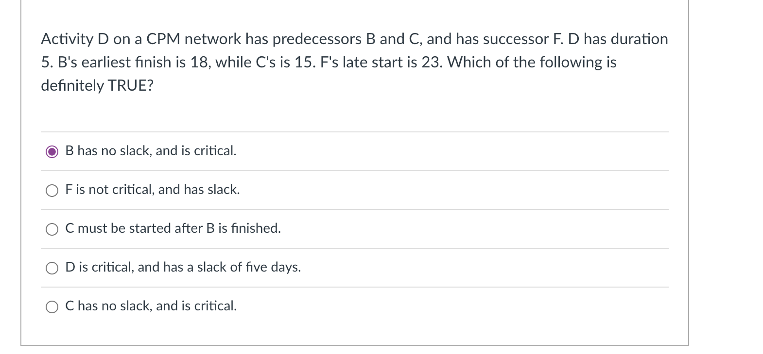 Activity D On A CPM Network Has Predecessors B And C, | Chegg.com