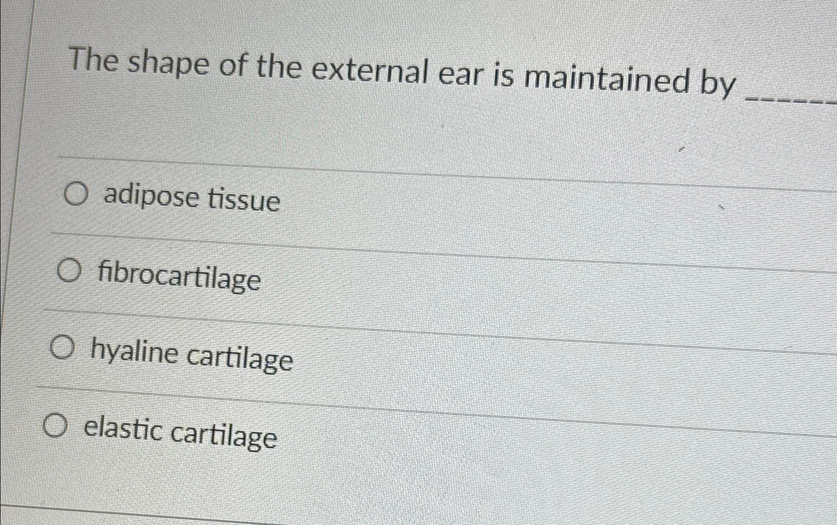 Solved The shape of the external ear is maintained byadipose | Chegg.com