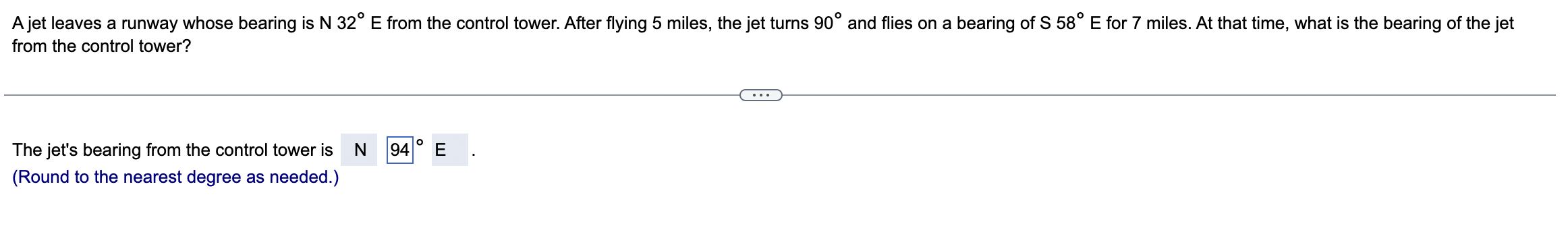 Solved A jet leaves a runway whose bearing is N32°E ﻿from | Chegg.com