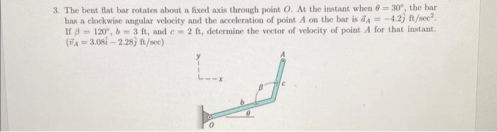 Solved 3. The bent flat bar rotates about a fixed axis | Chegg.com