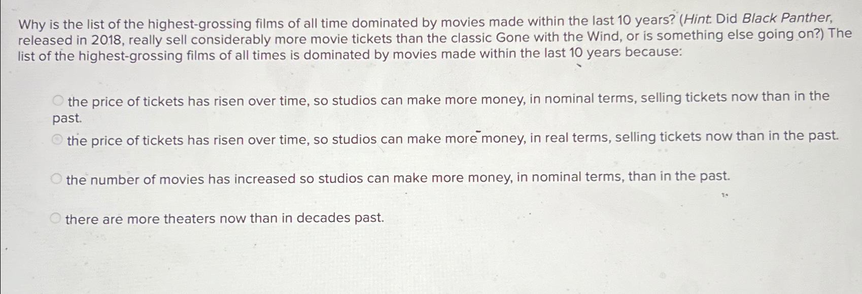 Solved Why is the list of the highest-grossing films of all | Chegg.com