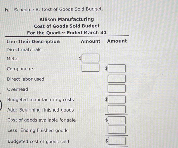 Solved Operating Budget, Comprehensive Analysis Allison | Chegg.com