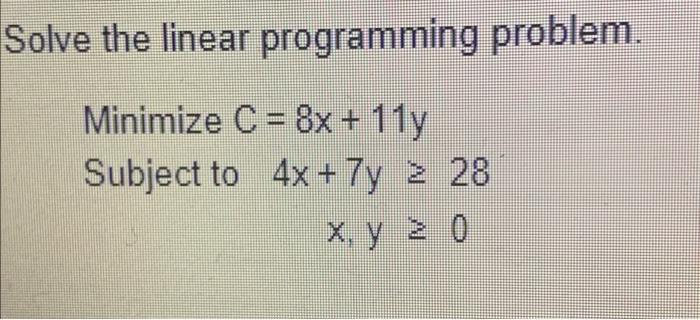 Solved Solve the linear programming problem. Minimize C= 8x | Chegg.com