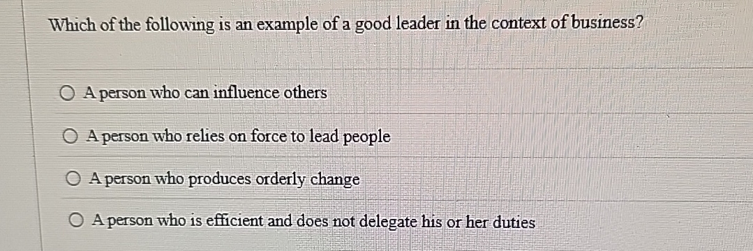 Following A Good Example Solved Which of the following is an example of a good leader | Chegg.com