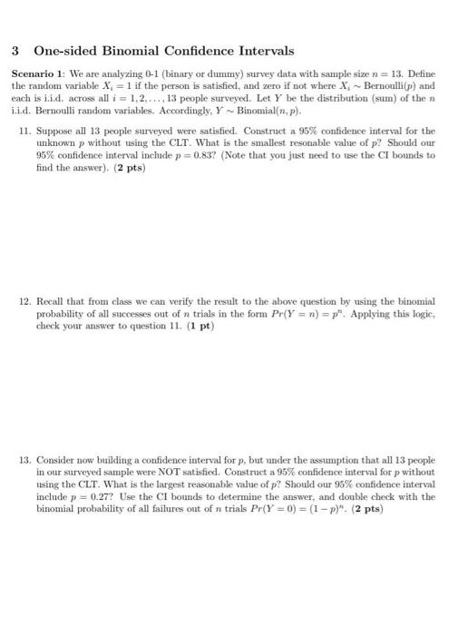 Solved 3 One-sided Binomial Confidence Intervals Scenario 1: | Chegg.com
