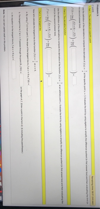 Solved Problem 3 11 points - Part 1: The derivative at a | Chegg.com