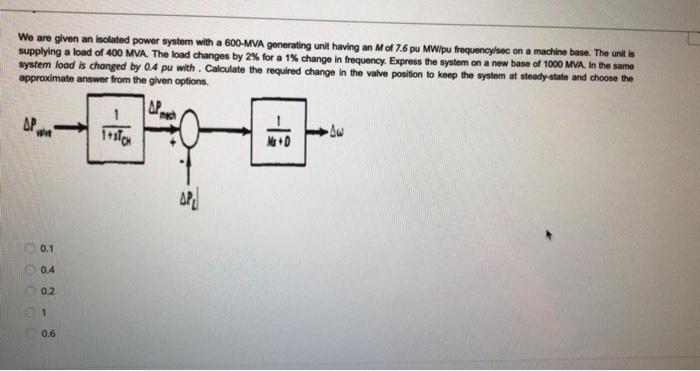 Solved We are given an isolated power system with a 600-MVA | Chegg.com