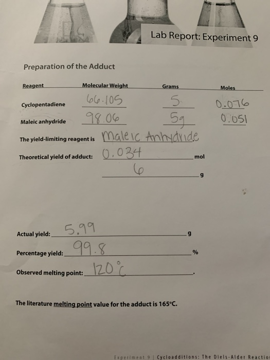Solved Post-Lab: Experiment 9 1. Define the terms diene and | Chegg.com