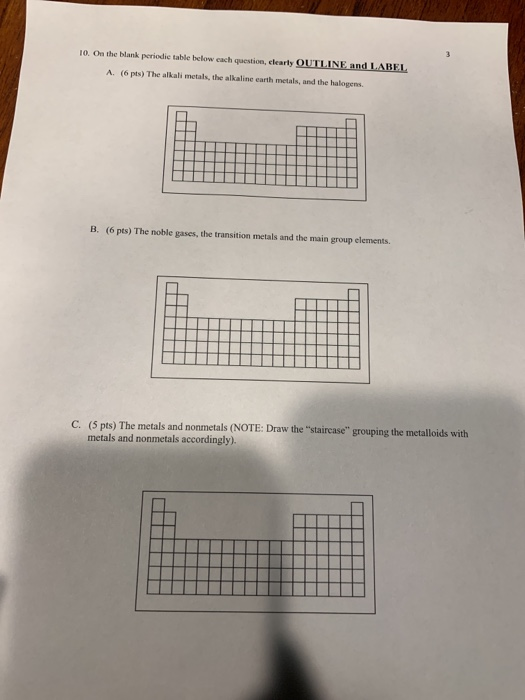 Solved 10. On The Blank Periodic Table Below Cach Question, 