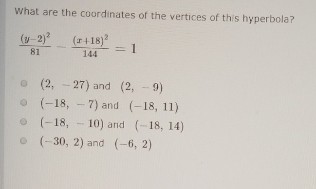 find the coordinates of the vertices hyperbola