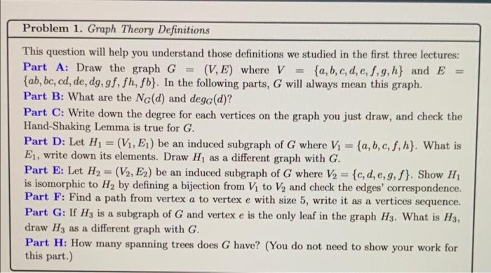 Solved Problem 1. Graph Theory Definitions This question | Chegg.com