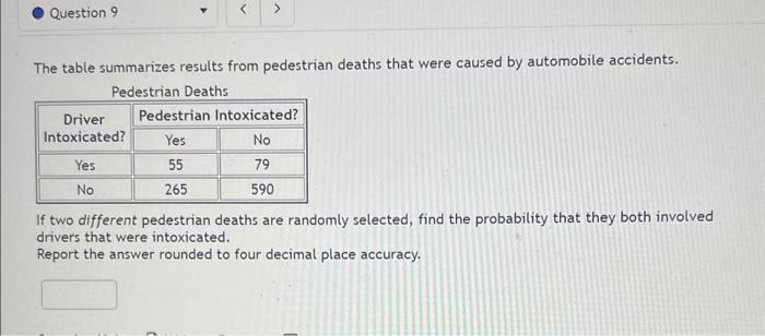 Solved The table summarizes results from pedestrian deaths | Chegg.com
