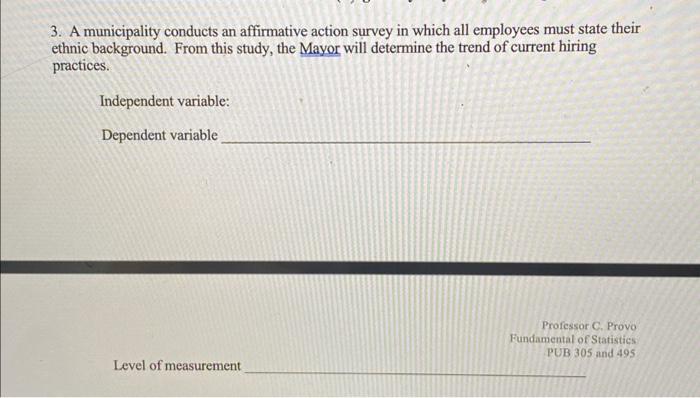 Solved 3. A municipality conducts an affirmative action | Chegg.com