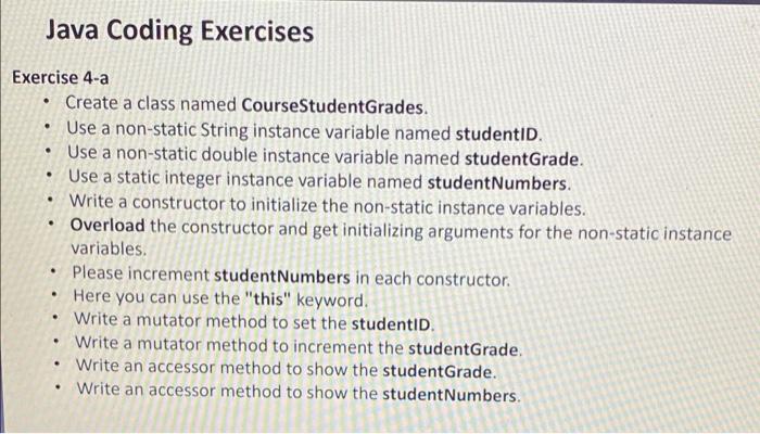 Solved Exercise 4-a - Create a class named | Chegg.com