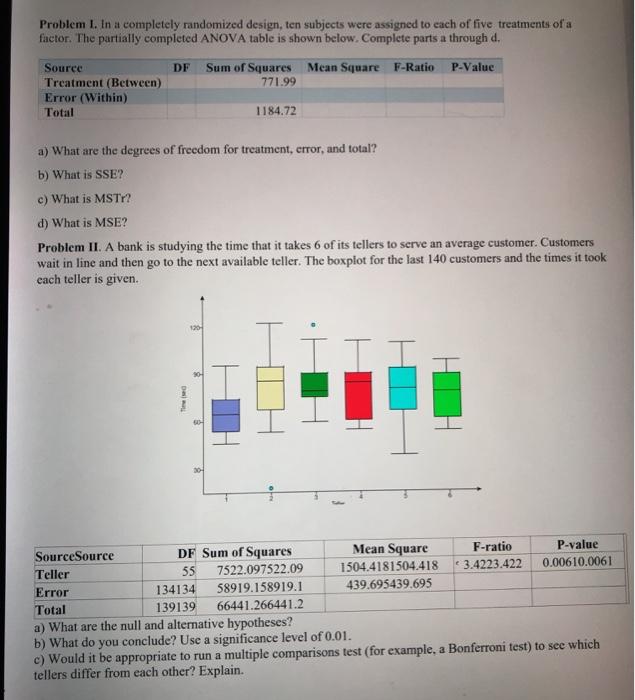 Solved Problem 1. In a completely randomized design, ten | Chegg.com