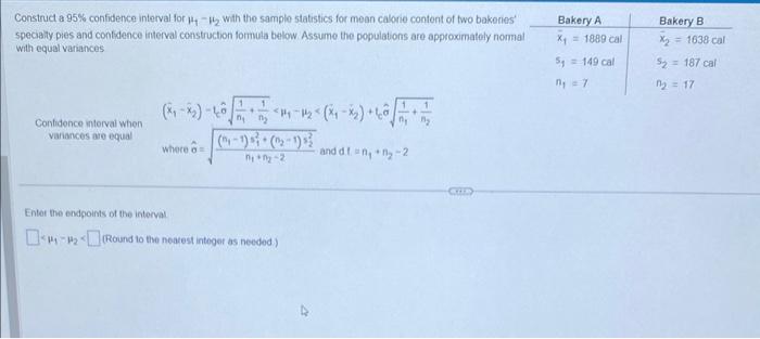 Solved Construct a 95% confidence interval for μ1−μ2 with | Chegg.com