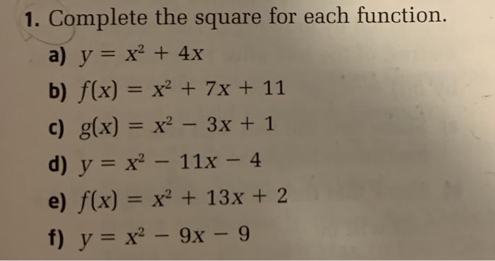 y x 2 4x 1 complete the square