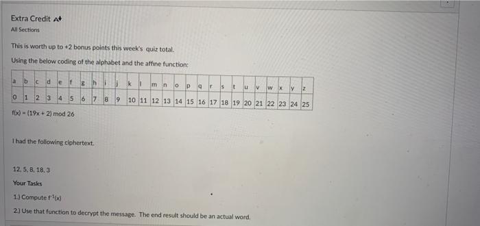 Solved Extra Credit At Al 5ections This is worth up to +2 | Chegg.com