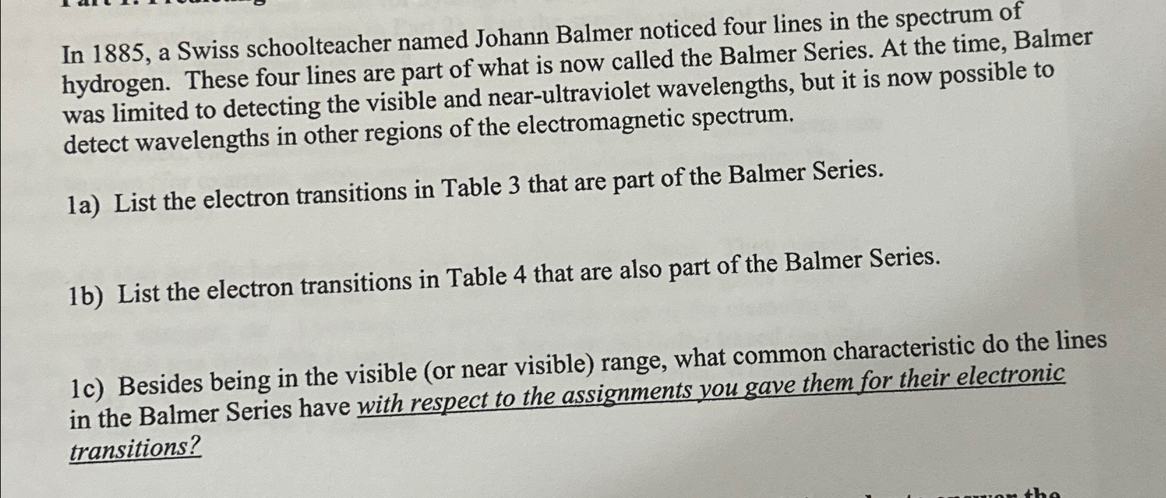 Solved In 1885, ﻿a Swiss schoolteacher named Johann Balmer | Chegg.com