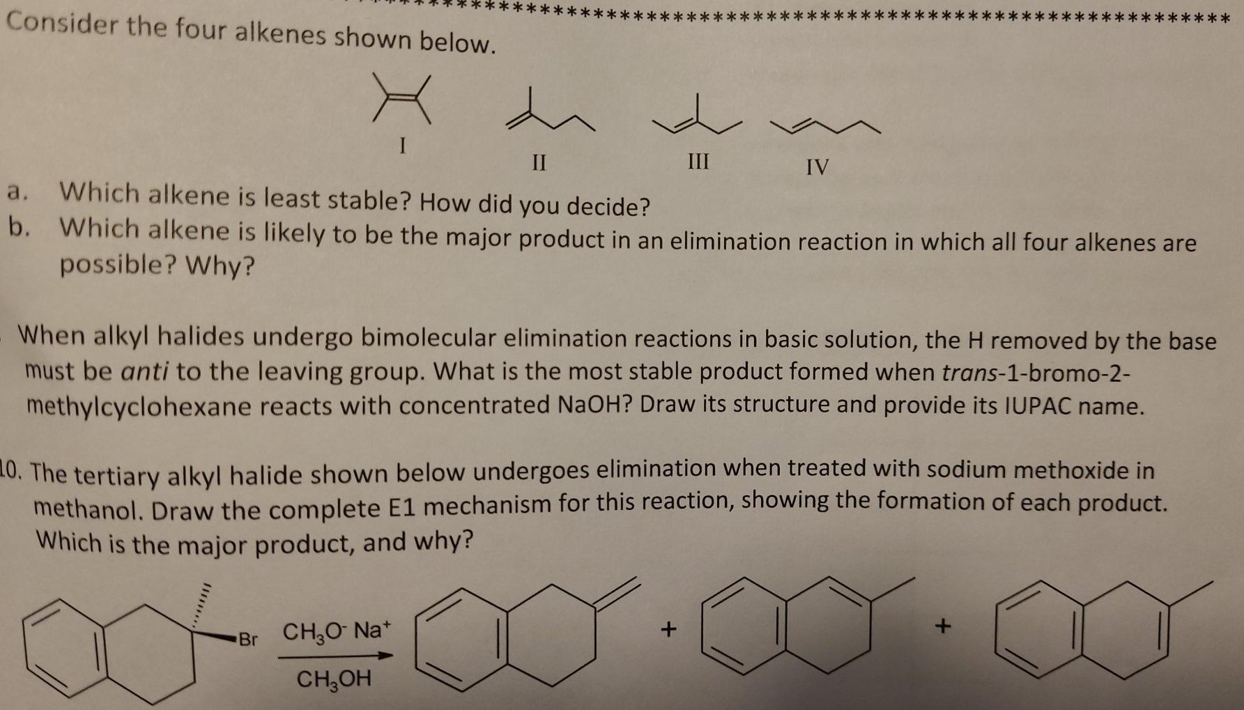 Solved Consider The Four Alkenes Shown Below. X I II III IV | Chegg.com