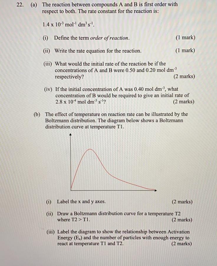 Solved 22. (a) The reaction between compounds A and B is | Chegg.com