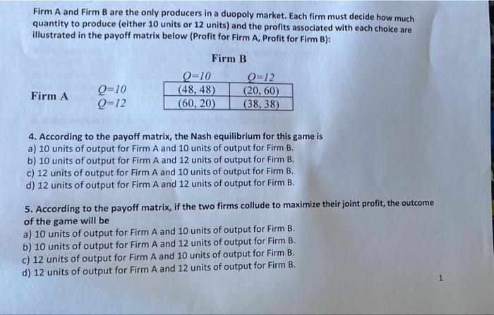 Solved Firm A And Firm B Are The Only Producers In A Duopoly | Chegg.com