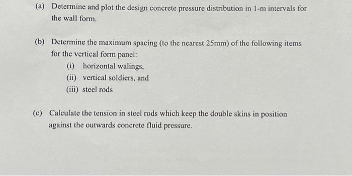 Solved Formwork Design. A wall form panel is to be designed | Chegg.com