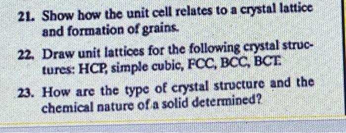 Solved 21. Show how the unit cell relates to a crystal | Chegg.com