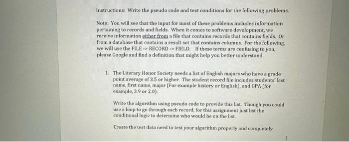 Solved Instructions: Write The Pseudo Code And Test | Chegg.com