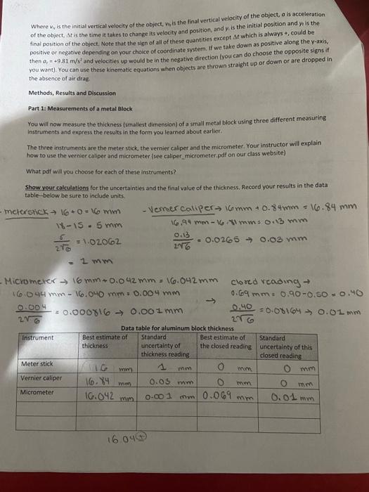 Record the results in the table. Then you drop the | Chegg.com
