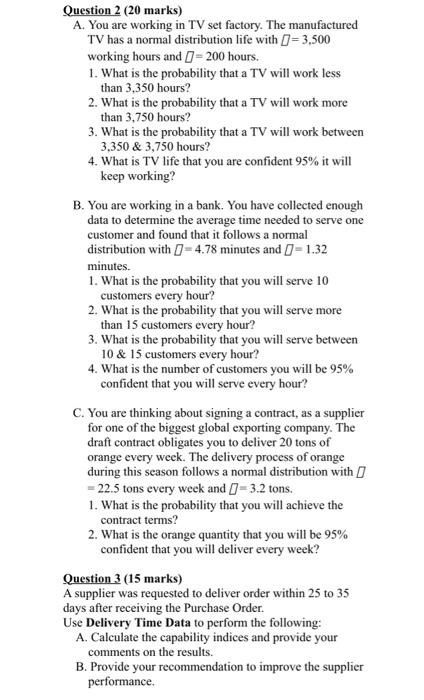 Solved Question 2 (20 marks) A. You are working in TV set | Chegg.com