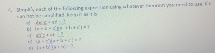 Solved 4. Simplify each of the following expression using | Chegg.com