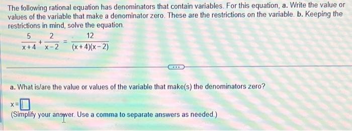 Solved The following rational equation has denominators that | Chegg.com
