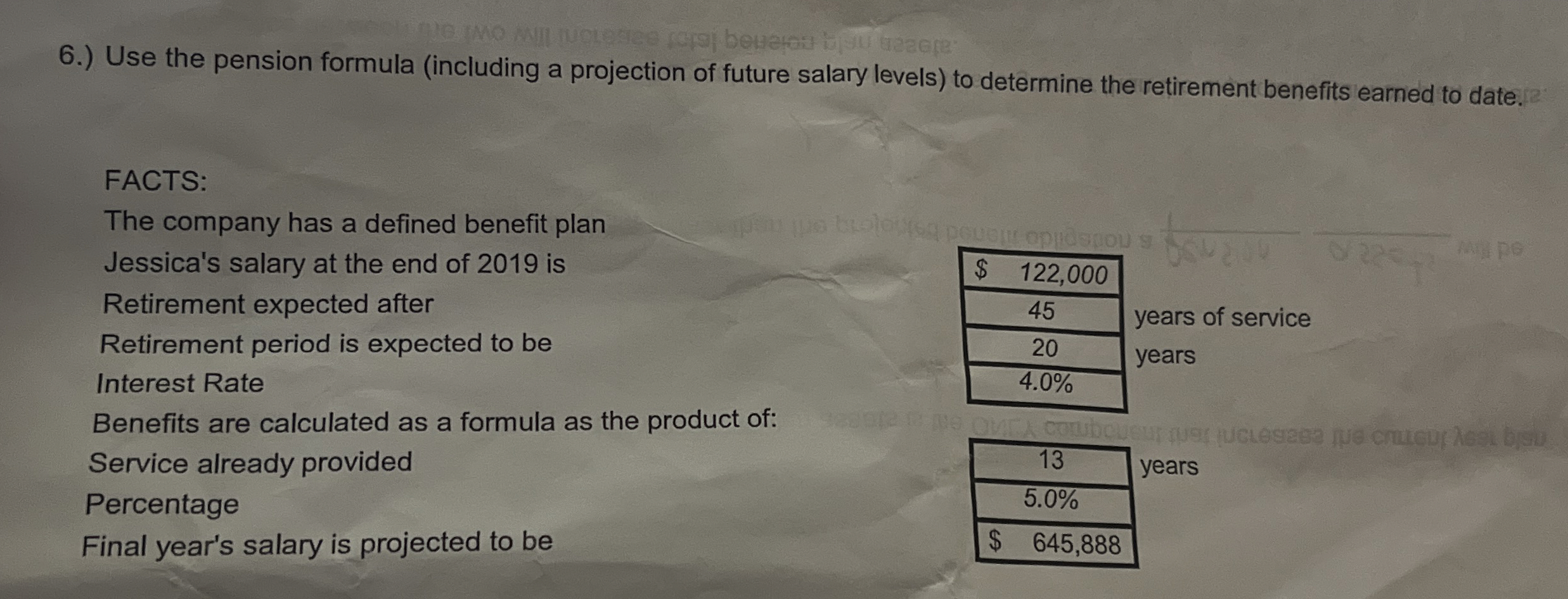 Solved 6.) ﻿Use the pension formula (including a projection | Chegg.com