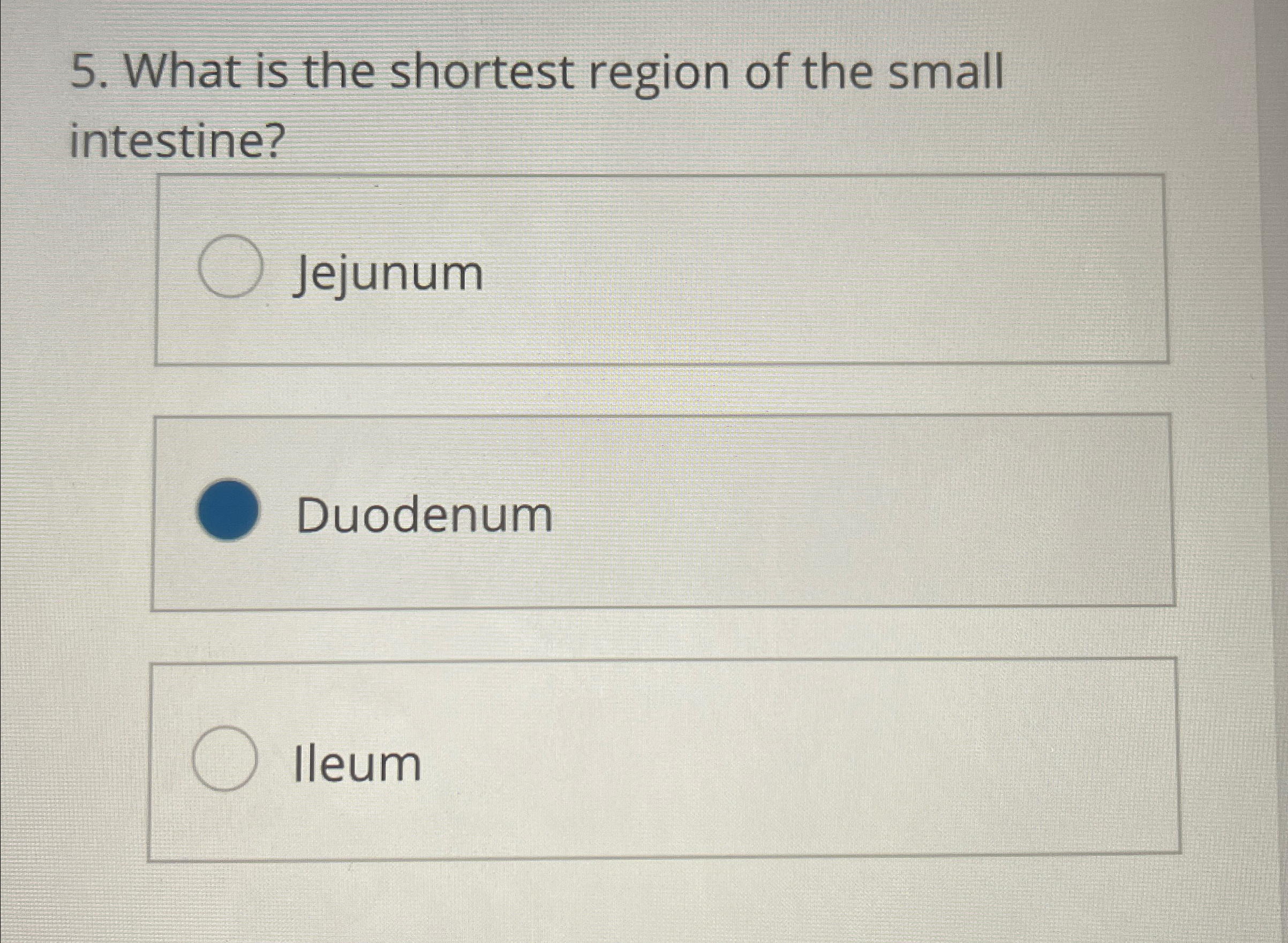 Solved What is the shortest region of the small intestine? | Chegg.com