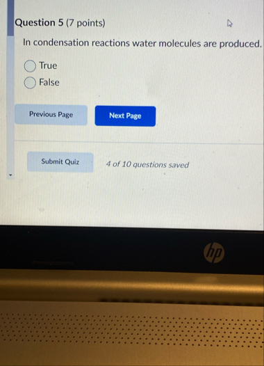 Solved Question 5 (7 ﻿points)In condensation reactions water | Chegg.com