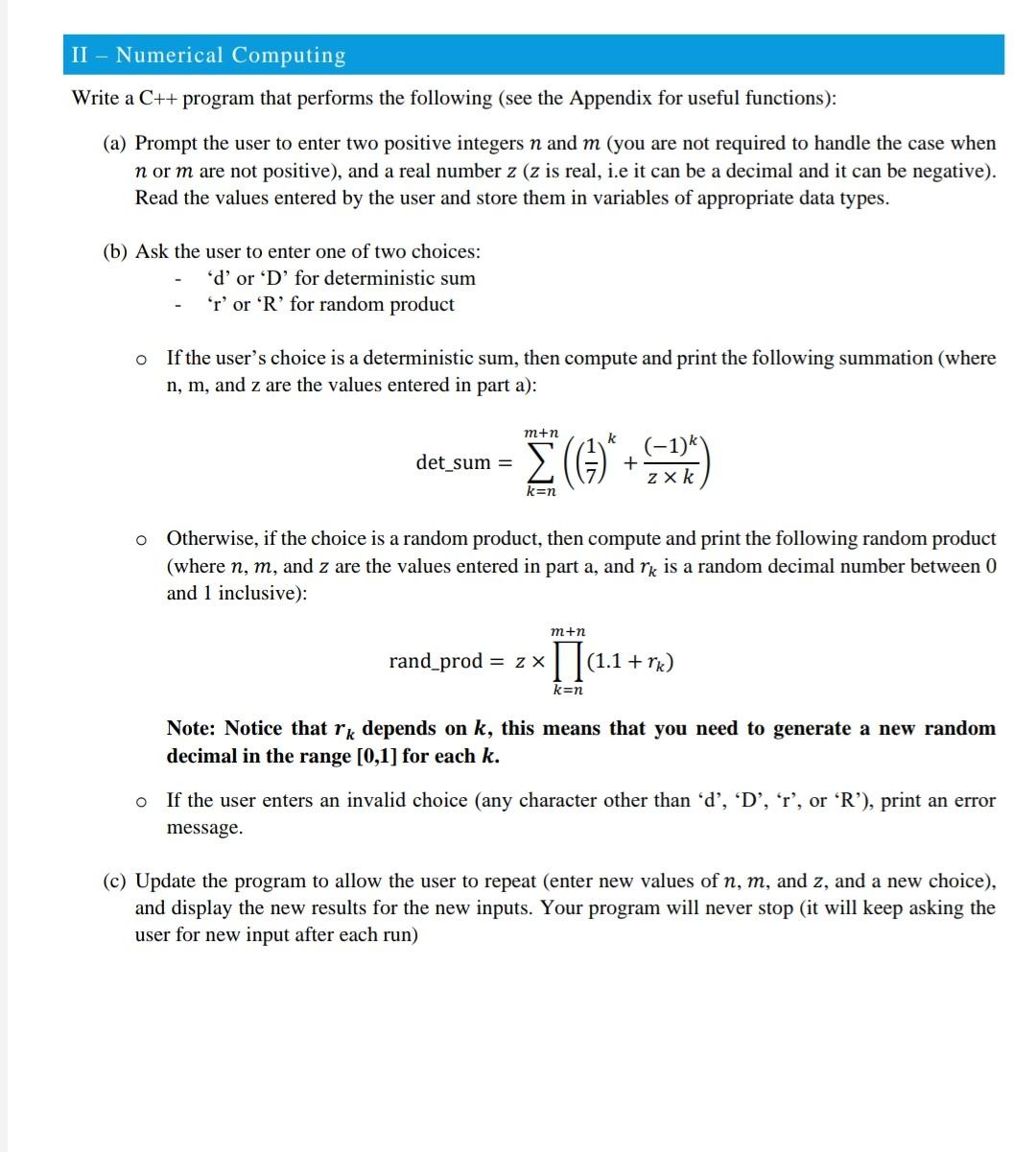 Solved II - Numerical Computing Write a C++ program that | Chegg.com