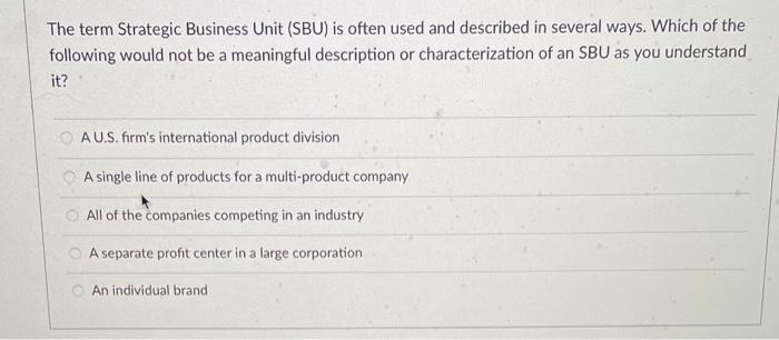 Solved The term Strategic Business Unit (SBU) is often used | Chegg.com