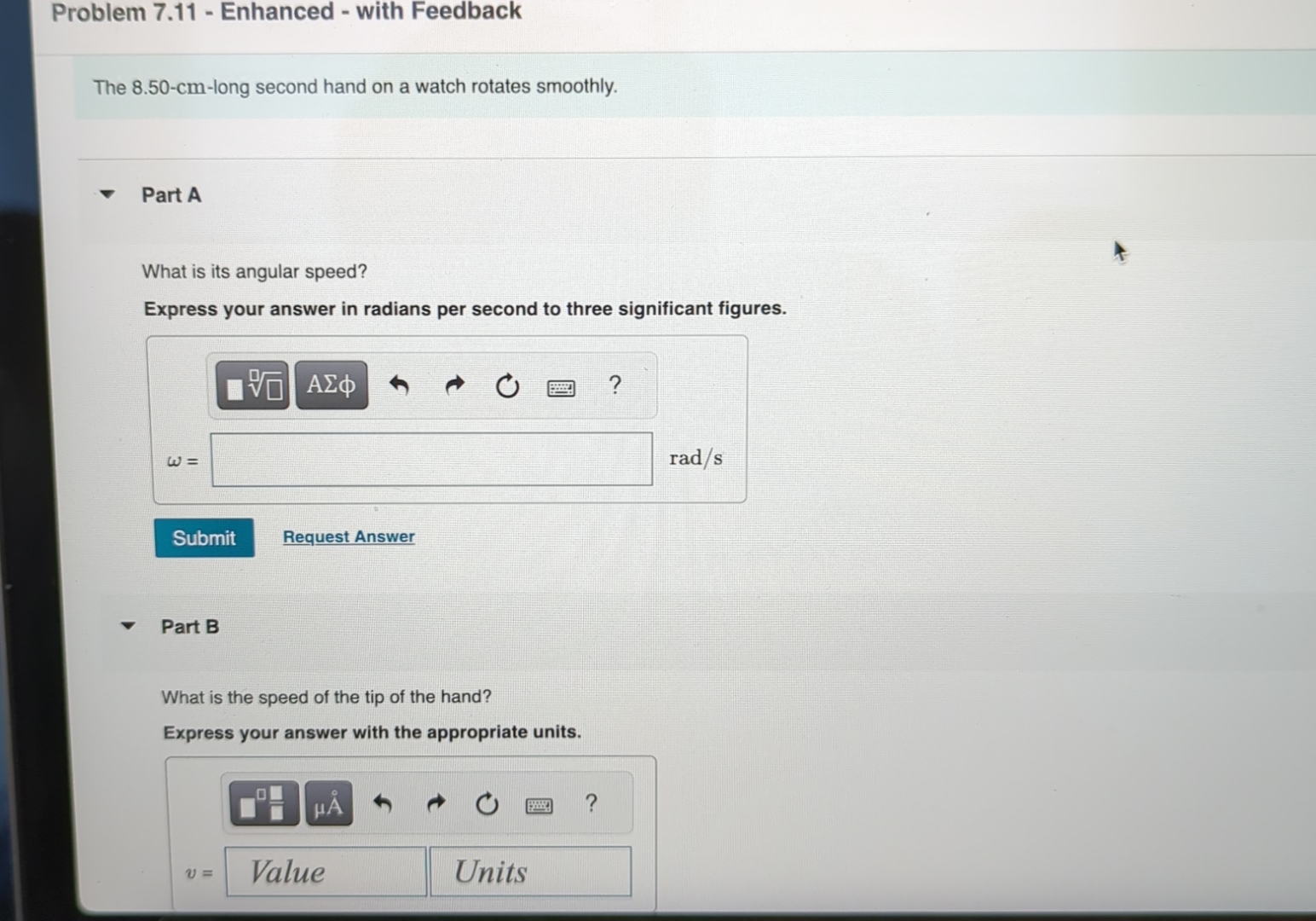 Solved The 8.50cmlong second hand on a watch rotates