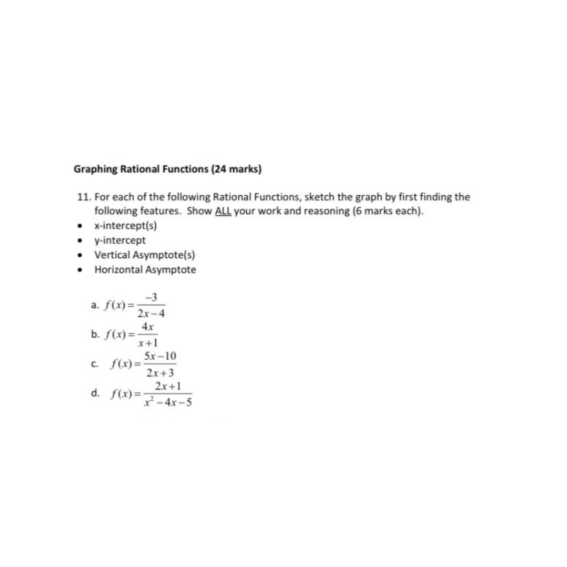 Solved Graphing Rational Functions (24 ﻿marks)11. ﻿For each | Chegg.com