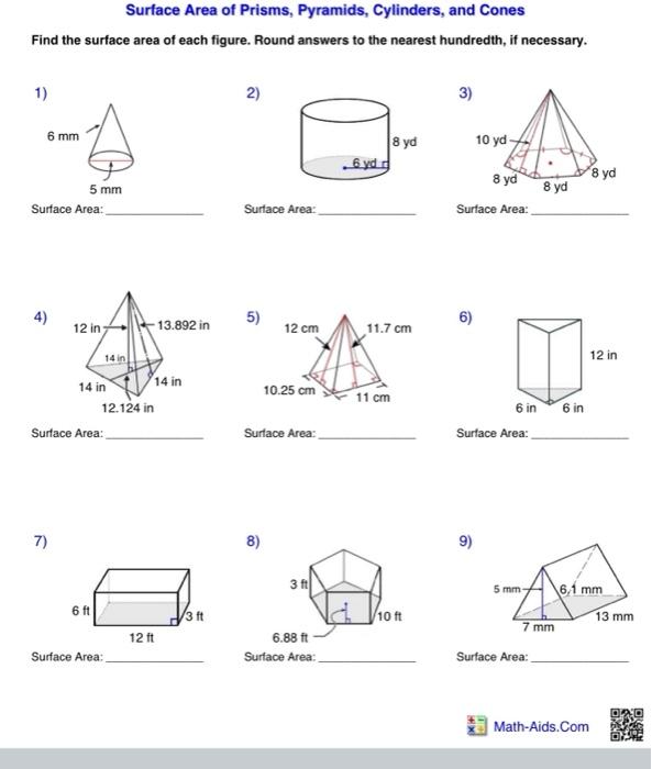 Solved Surface Area Of Prisms Pyramids Cylinders And Chegg