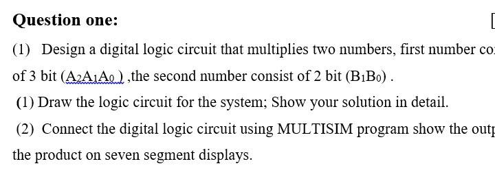 Solved Question one: (1) Design a digital logic circuit that | Chegg.com