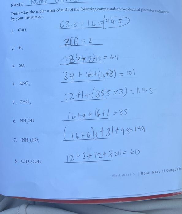 Solved Determine The Molar Mass Of Each Of The Following | Chegg.com