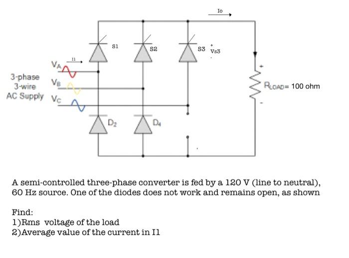 Solved A semi-controlled three-phase converter is fed by a | Chegg.com