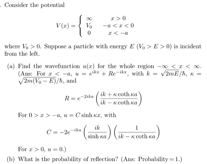 Solved Consider The Potential V 2 V 0 0 A X 0 Chegg Com