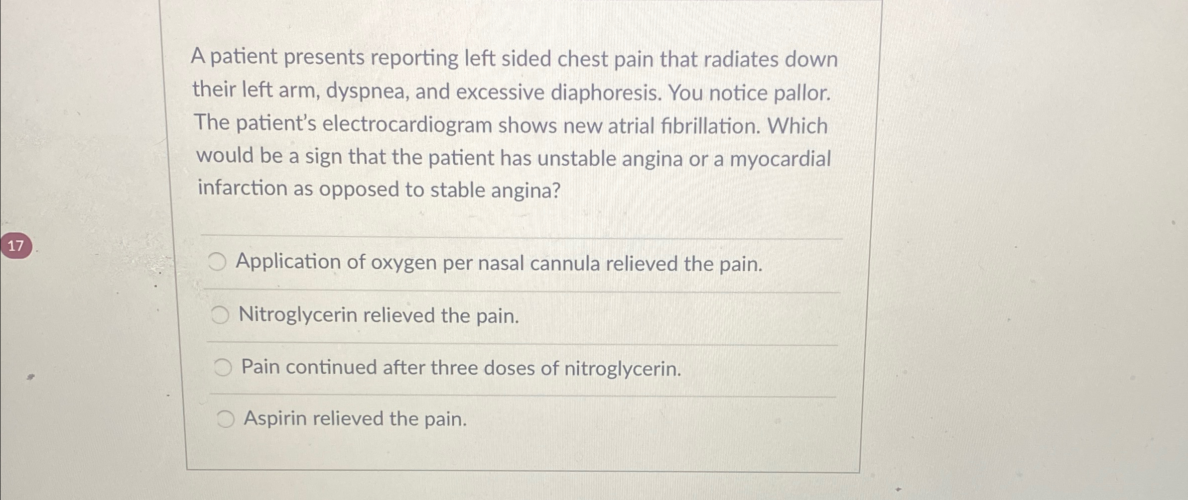 Solved a patient presents reporting left sided chest pain chegg
