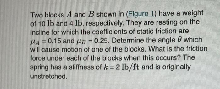 Solved Two Blocks A And B Shown In (Figure 1) Have A Weight | Chegg.com