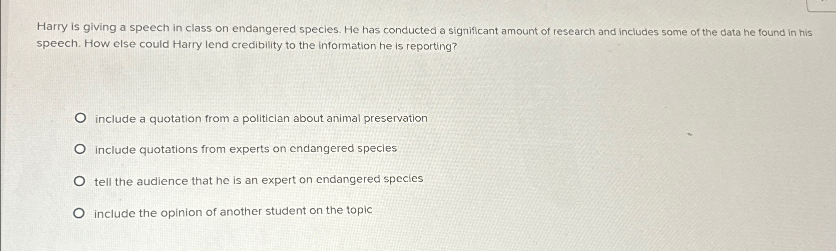 harry is giving a speech in class on endangered species