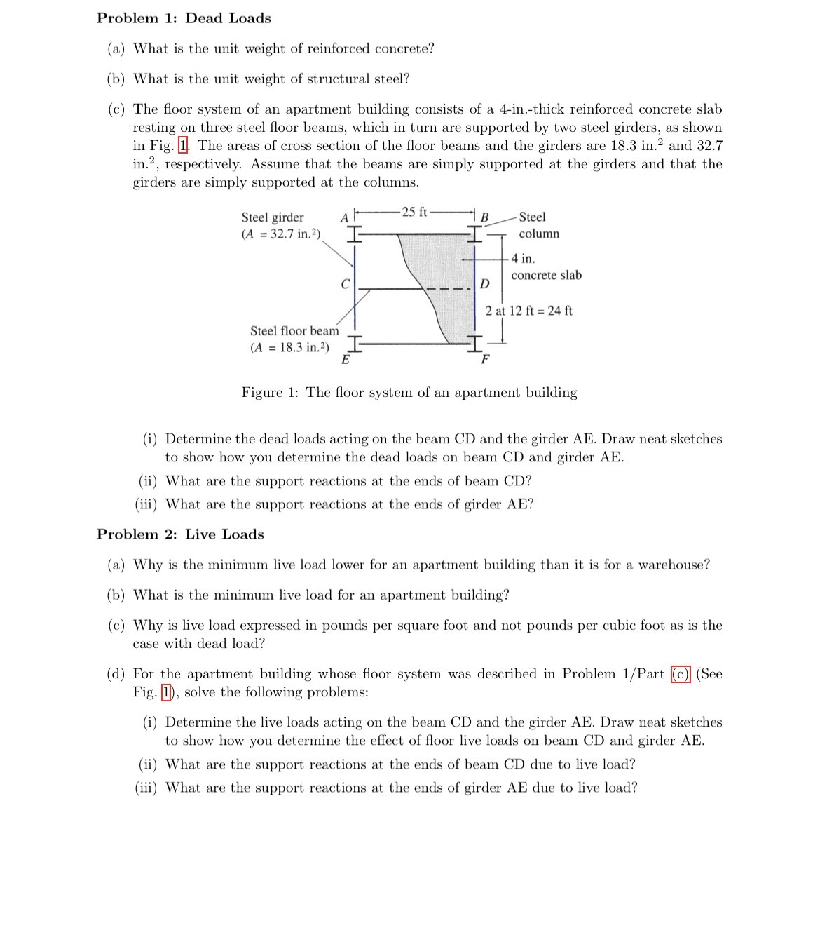Solved Problem 1: Dead Loads(a) ﻿What is the unit weight of | Chegg.com