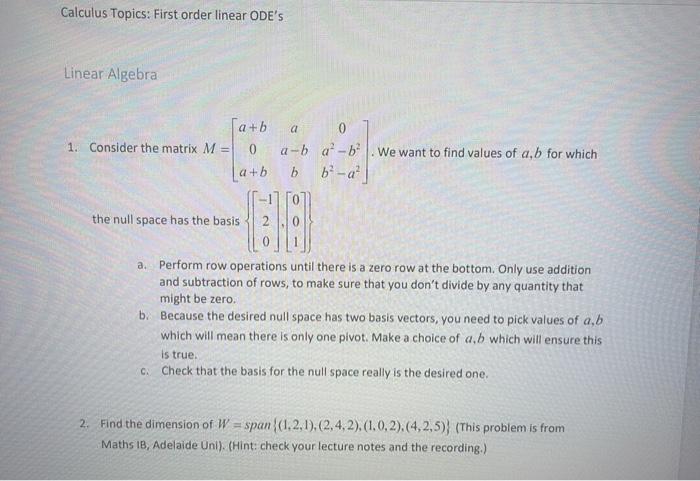 Solved Calculus Topics: First order linear ODE's Linear | Chegg.com